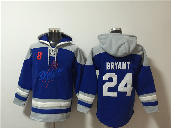Men's Blue Los Angeles Dodgers Front #8 Back #24 Kobe Bryant Ageless Must-Have Lace-Up Pullover Hoodie